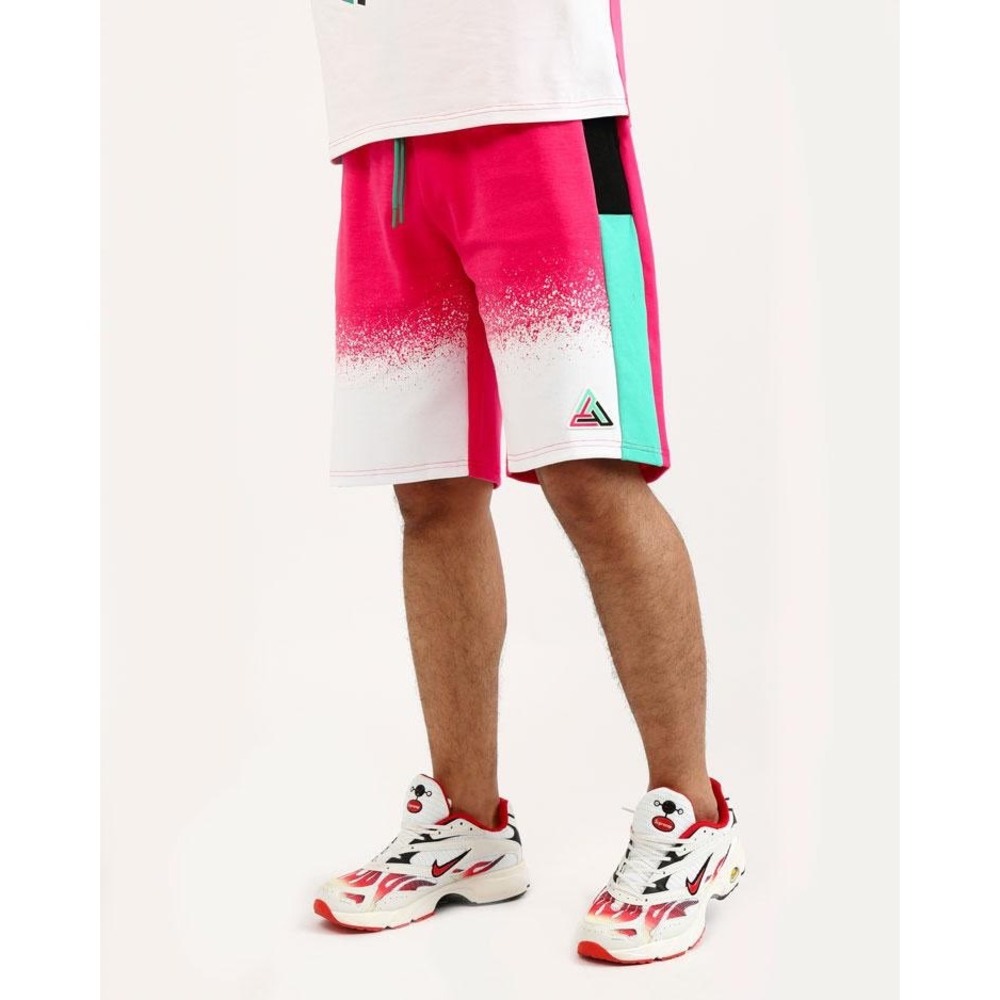 Black Pyramid Men Pink White‎ Colorblock Splatter Spray Paint Sweat Shorts XL